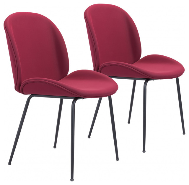 Set of Two Contempo Red Velvet Dining Chairs Midcentury Dining
