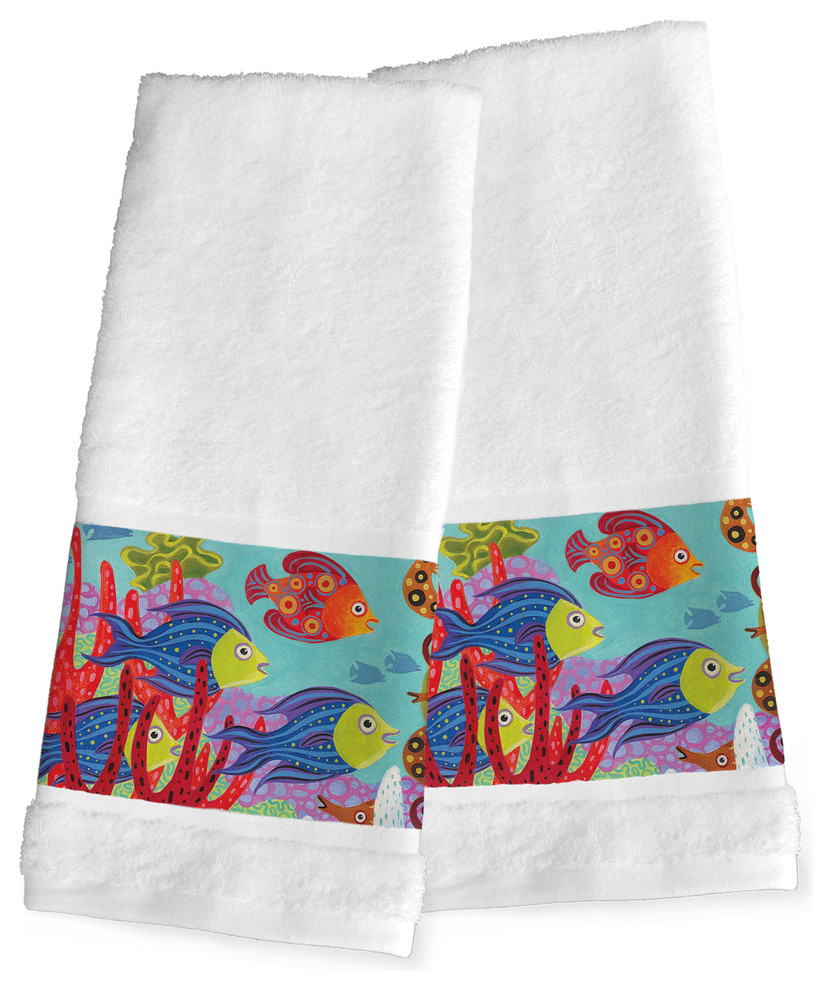 Laural Home Fish in the Hood Hand Towels, Set of 2, 16"x29" Beach