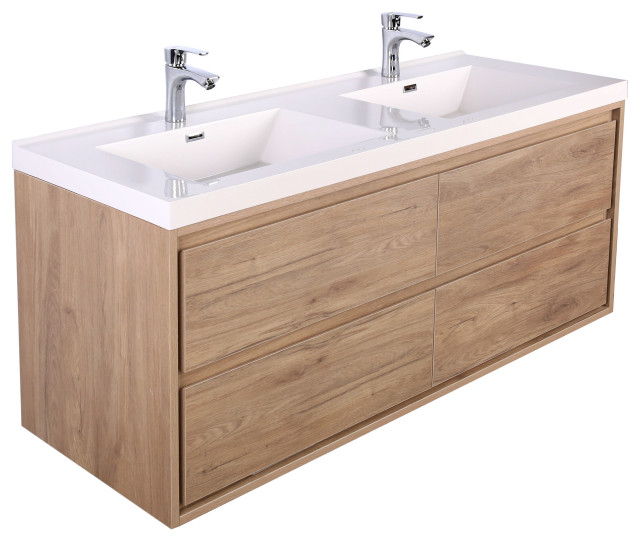 Mom 60 Wall Mounted Vanity With 4 Drawers And Acrylic Double Sink Modern Bathroom Vanities Consoles By Mebo Building Materials Llc Houzz - 60 Bathroom Vanity Double Sink Wood