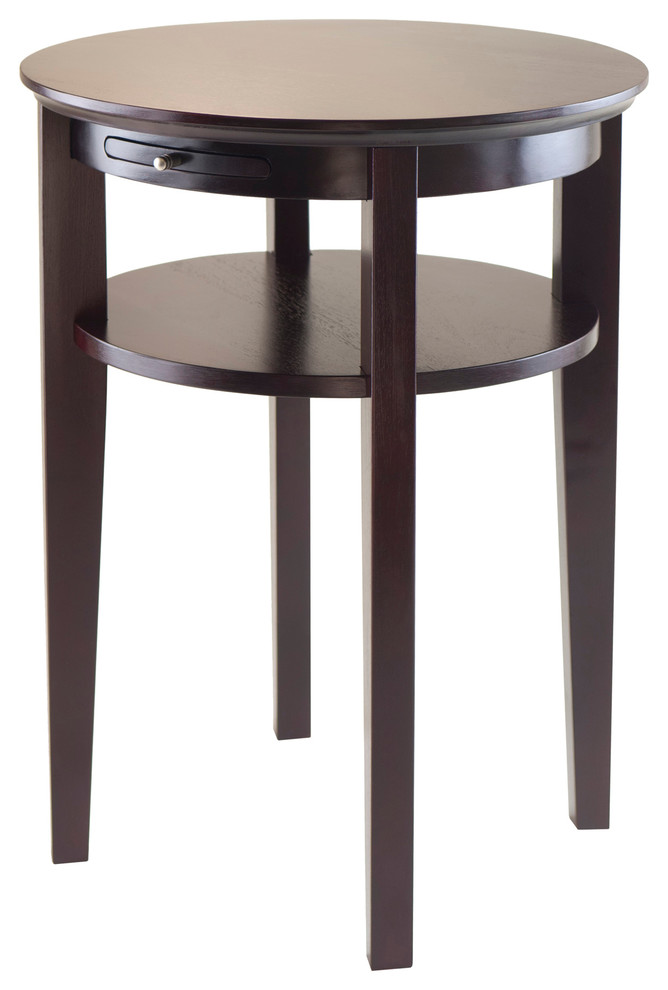 Winsome Wood Amelia Round End Table w/ Pull Out Tray in Dark Espresso