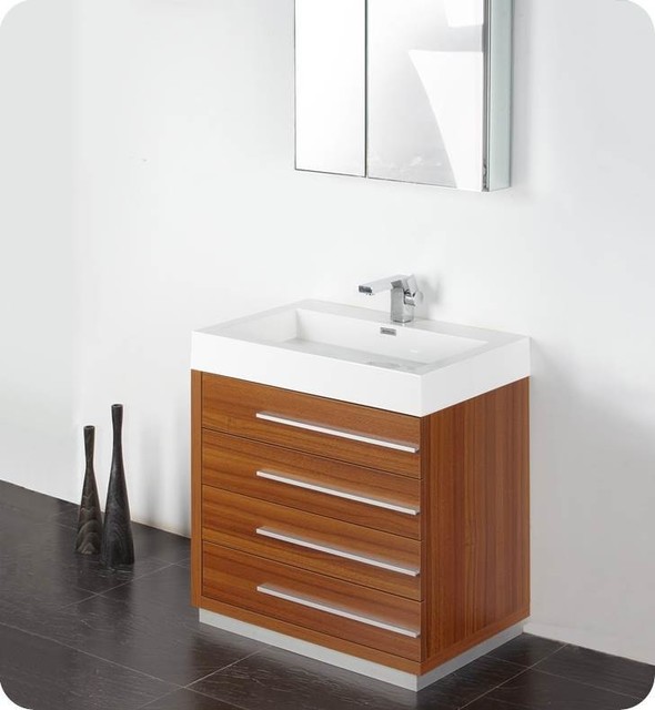 Livello Wide Modern Bathroom Vanity in Teak (Savio Brushed Nickel)