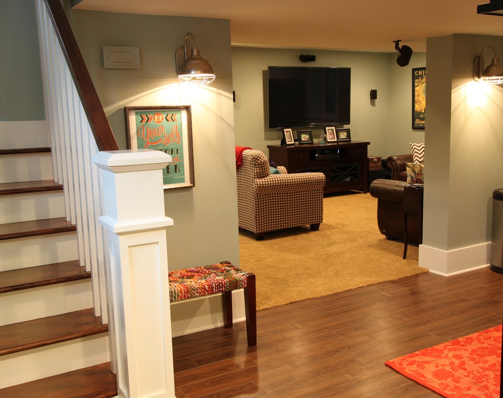 Design ideas for a transitional basement in Omaha.