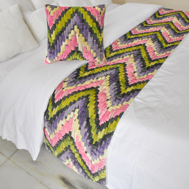 Pink Velvet Twin 53"x18" Bed Runner WITH One Pillow Cover - Artful Chevron