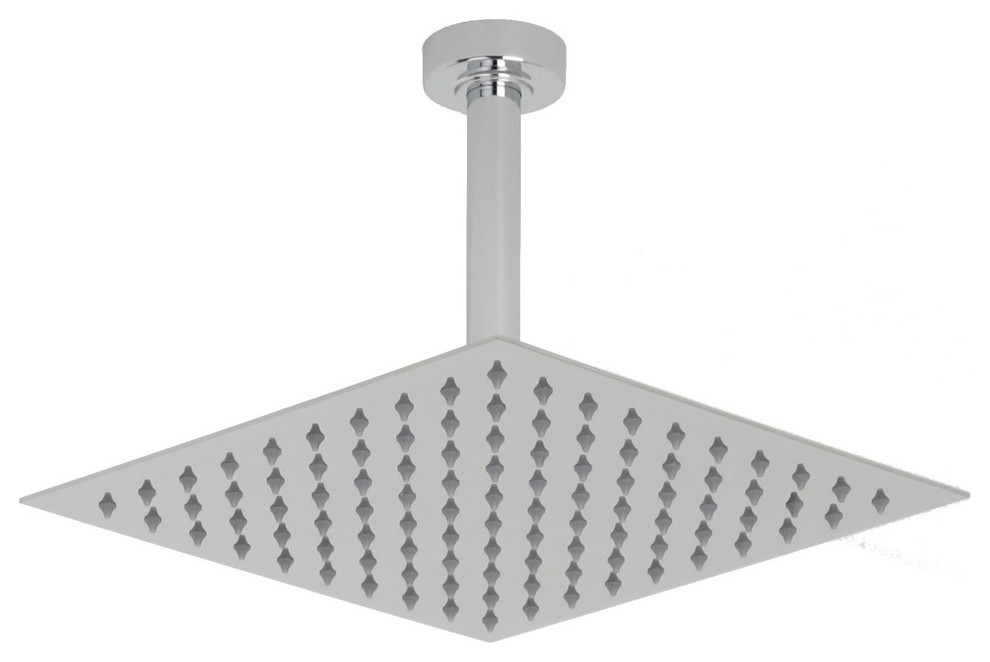 Bathroom 12" Chrome Square Shower Head Rain Effect Fixed Overhead & Ceiling Arm