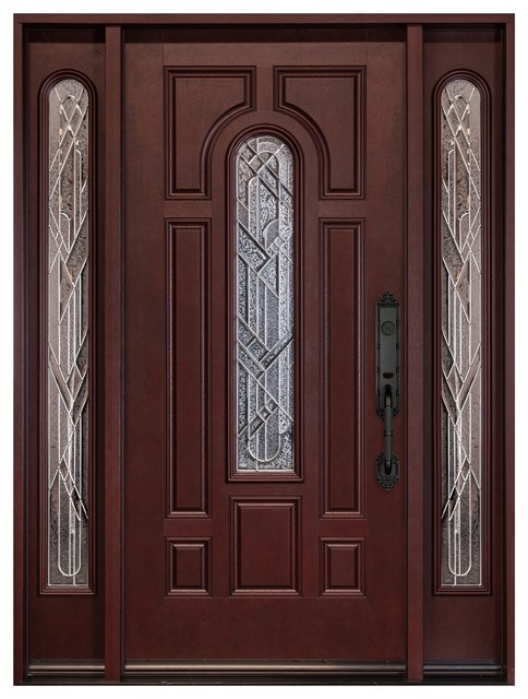 Right Hand Inswing Fibergl Single Door With Two Sidelights 12x36x80 Traditional Front Doors By Destination Fibergl Entry Doors With Sidelights