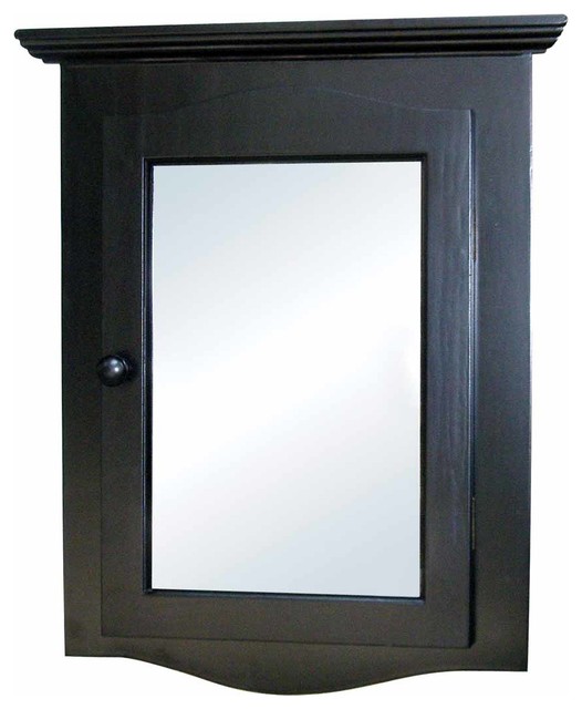 Black Solid Wood Corner Medicine Cabinet Recessed Mirror