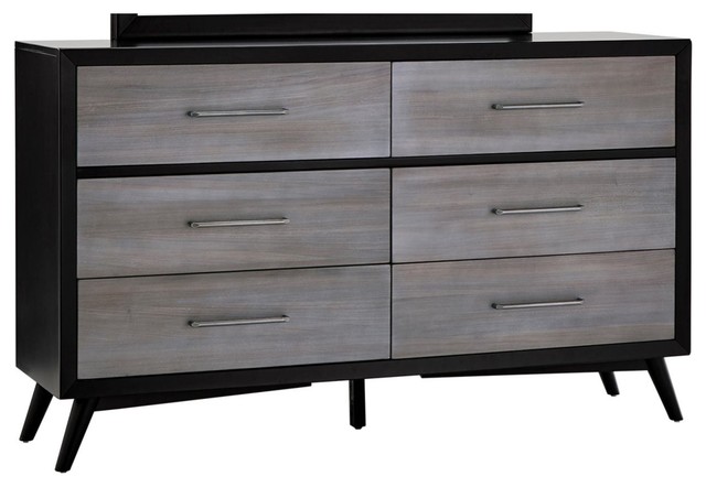 Contemporary Six Drawers Wood Dresser With Metal Handles Gray
