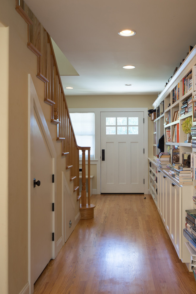 Design ideas for an arts and crafts entryway in San Francisco with white walls, medium hardwood floors, a single front door and a white front door.