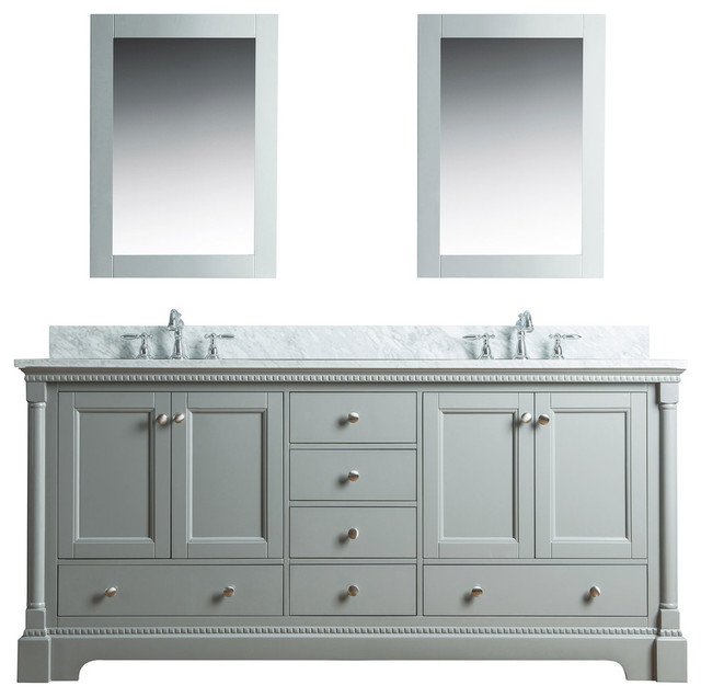 Olivia 72 Double Bathroom Vanity Gray With Carrera Marble Top