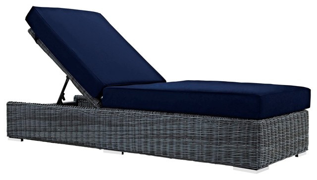 Modern Contemporary Outdoor Patio Chaise Lounge Chair Lounge, Navy Blue ...