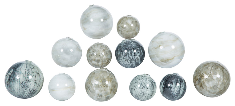 Set of 12 Hand-Blown Glass Spheres InEmperor's Stone, Cheers & Sea Pearls