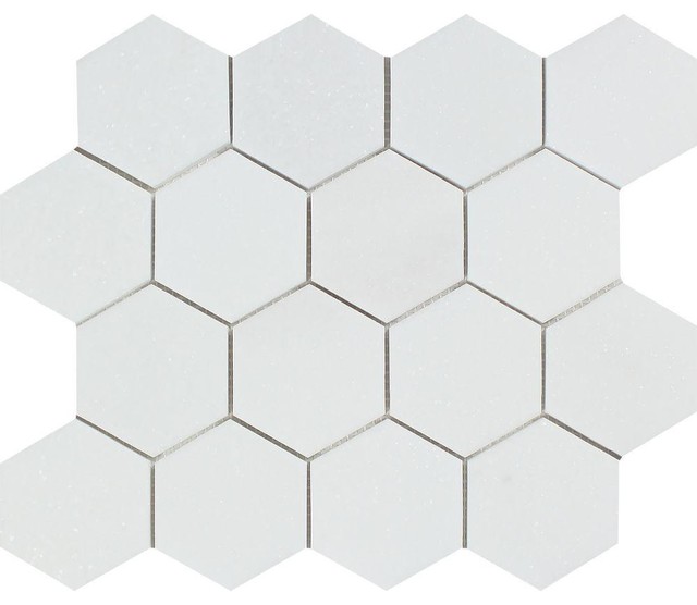 Polished Thassos Marble Hexagon Mosaic, 3 X 3