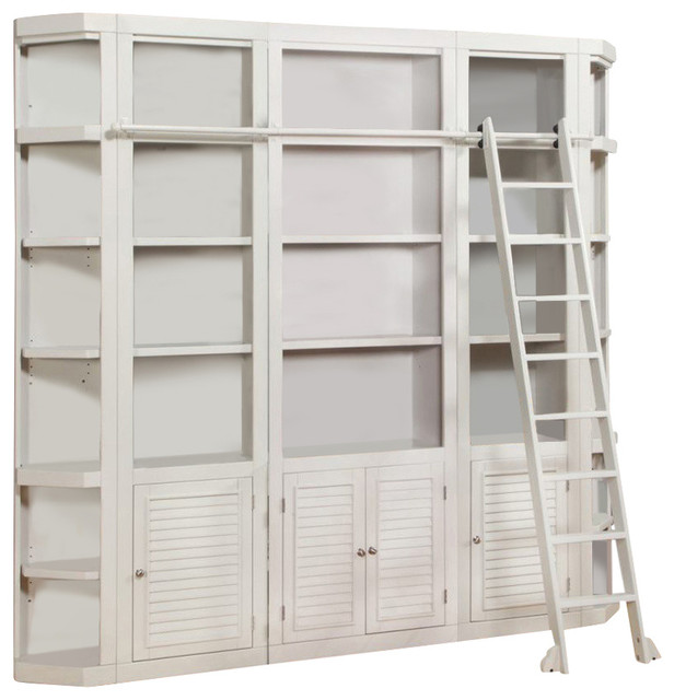 Parker House Boca 6 Piece Bookcase Wall With Ladder In Cottage White Transitional Bookcases 9348