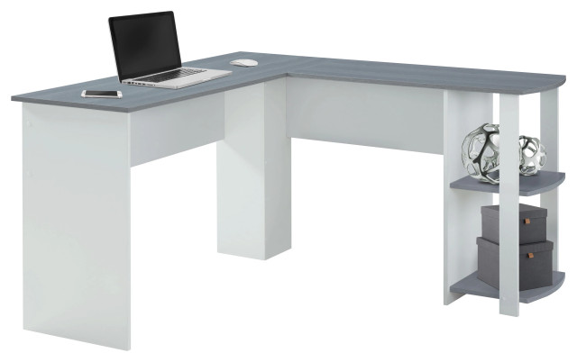 Techni Mobili Modern L-Shaped Desk With Side Shelves, Gray ...