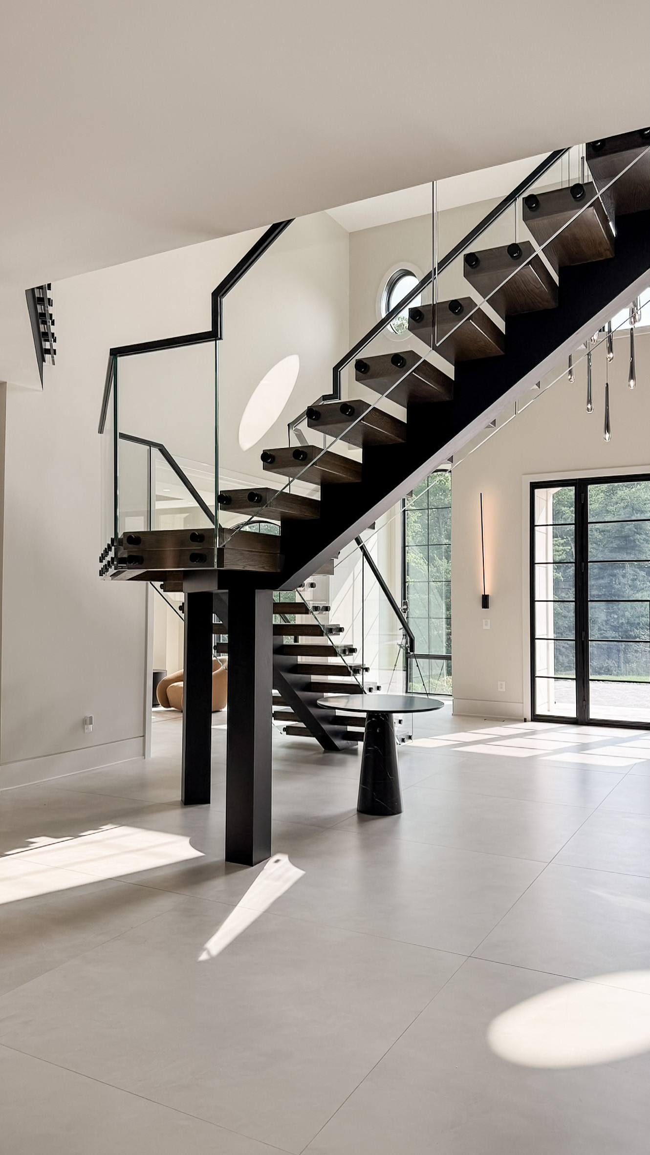 Project #159 | Modern Foyer Stair with Stand-off Glass Railing