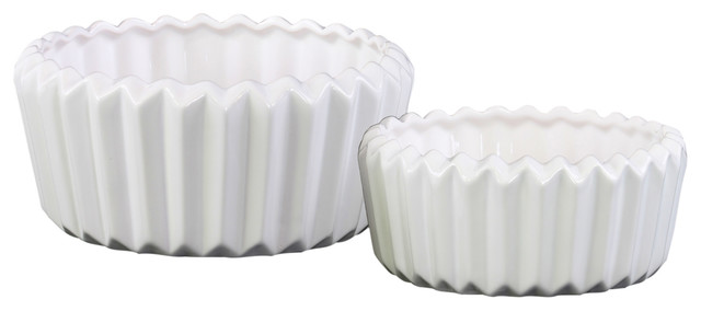 Urban Trends Ceramic Pot 2-Piece Set, White