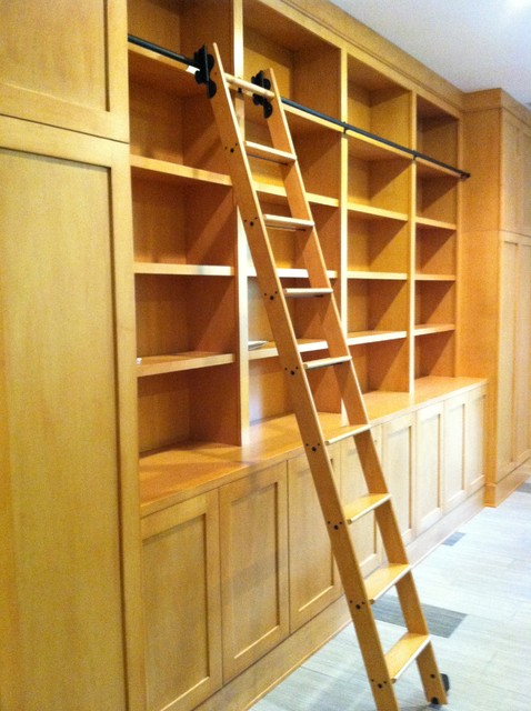 Library Cabinets With Rolling Library Ladder Modern Family