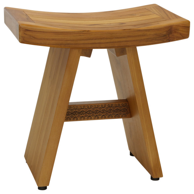18" Asia® Artisan Teak Shower Bench with Carved Pattern on Crossbar