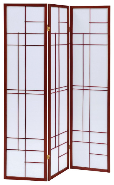 3 Panel Folding Floor Screen, White and Cherry