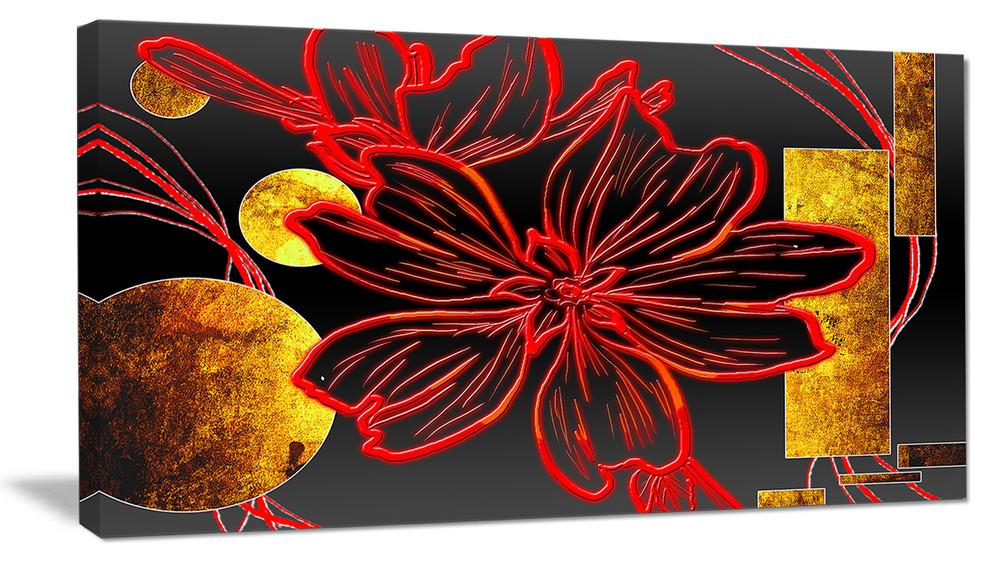 Designart Abstract Red Flower Painting Large Floral Canvas Art