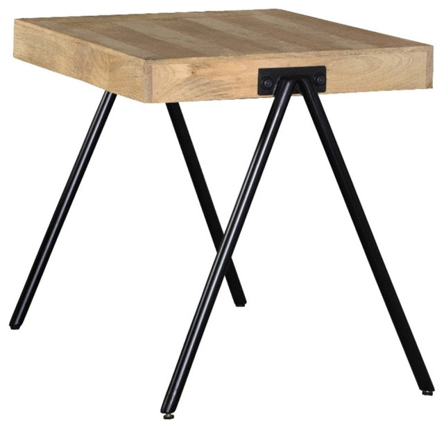 Coaster 22" Square Modern Wood End Table with Metal Legs in Natural