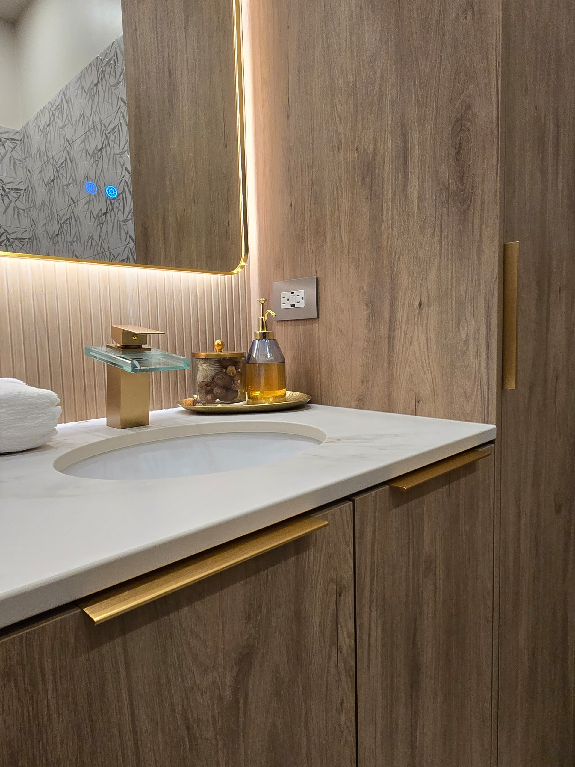 Powder room transformed to Full 1st Floor Bathroom with walk-in shower