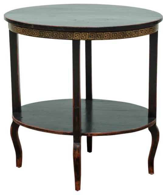 SARREID Side Table HandPainted Golden Rim Ebonised Black Gold Ebony