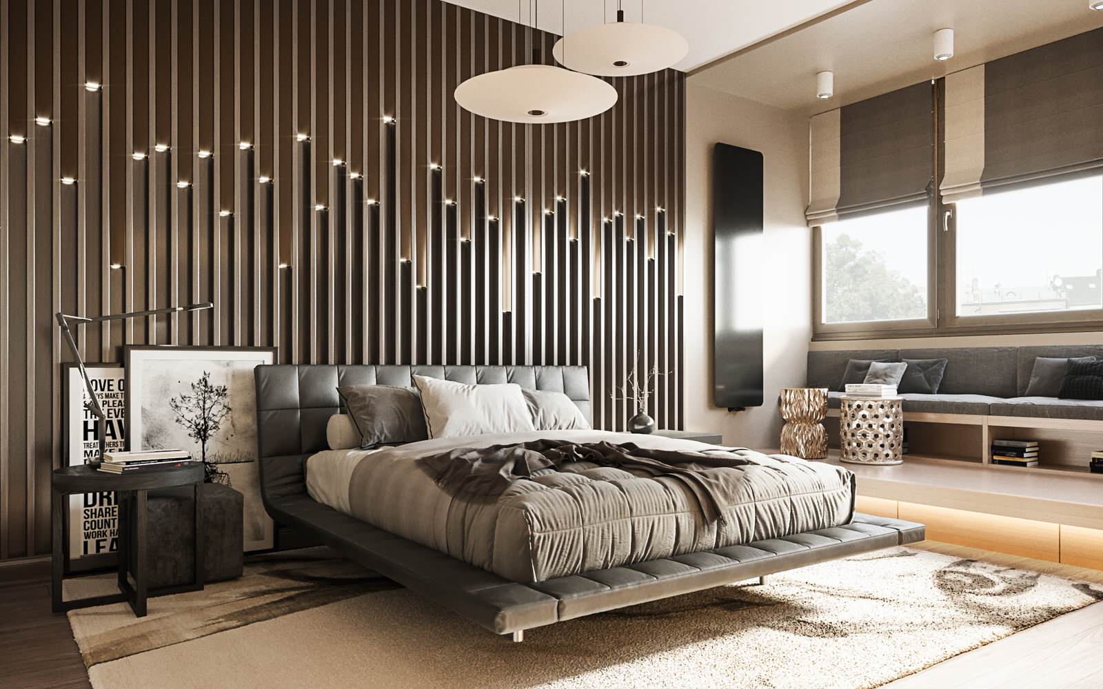 Спальня в современном стиле в бежевых тонах