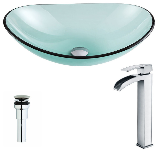 ANZZI Major Series DecoGlass Vessel Sink with Key Faucet, 20.625 in L