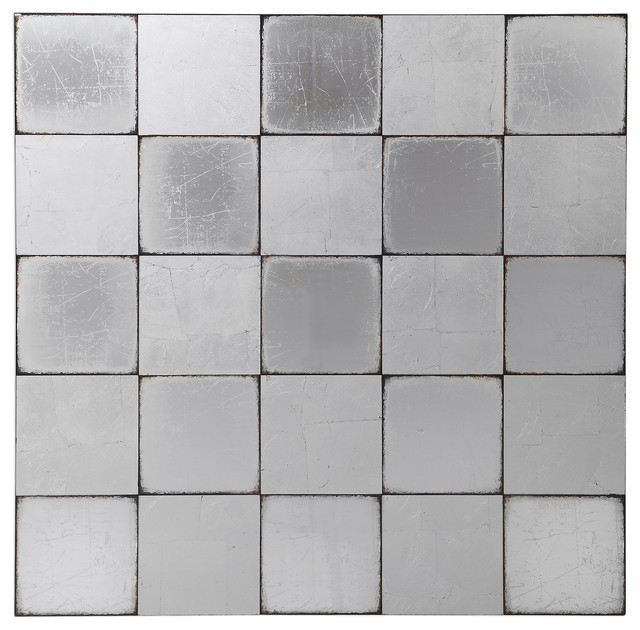 Oversize 40 Mirrored Squares Wall Art Silver Checkerboard Mid Century Modern