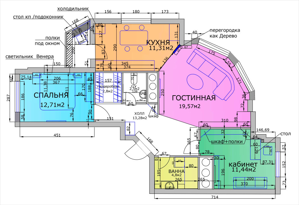 квартира в авторском стиле с Деревом и Венерой