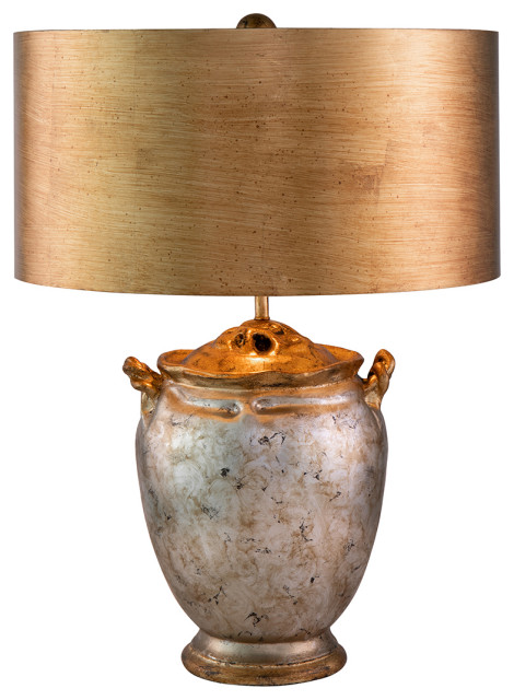 silver and gold lamp