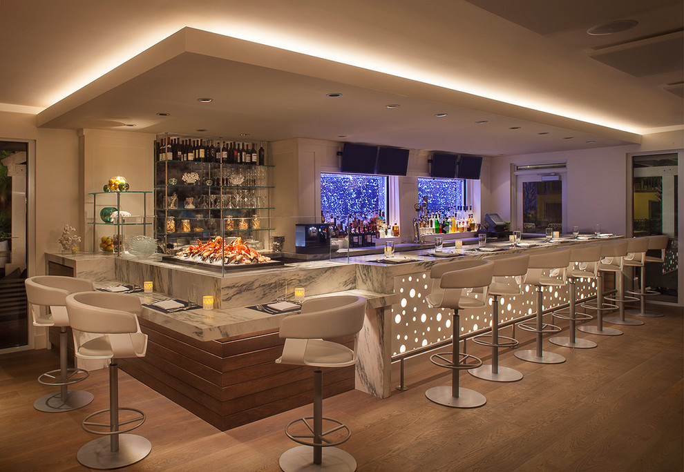 Restaurant Bar with LED Accent Lighting including Submersible LEDs Contemporary Home Bar