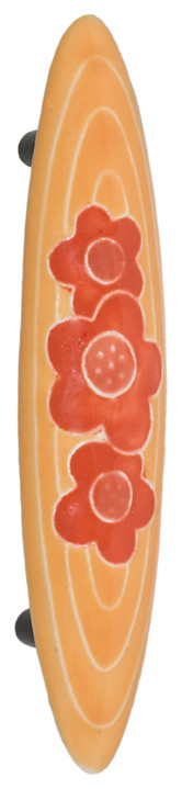Floral Ceramic Drawer Pull, Orange, Large