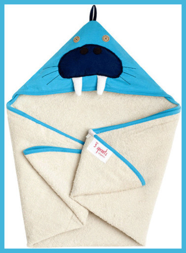 3 Sprouts Hooded Towel, Walrus Blue