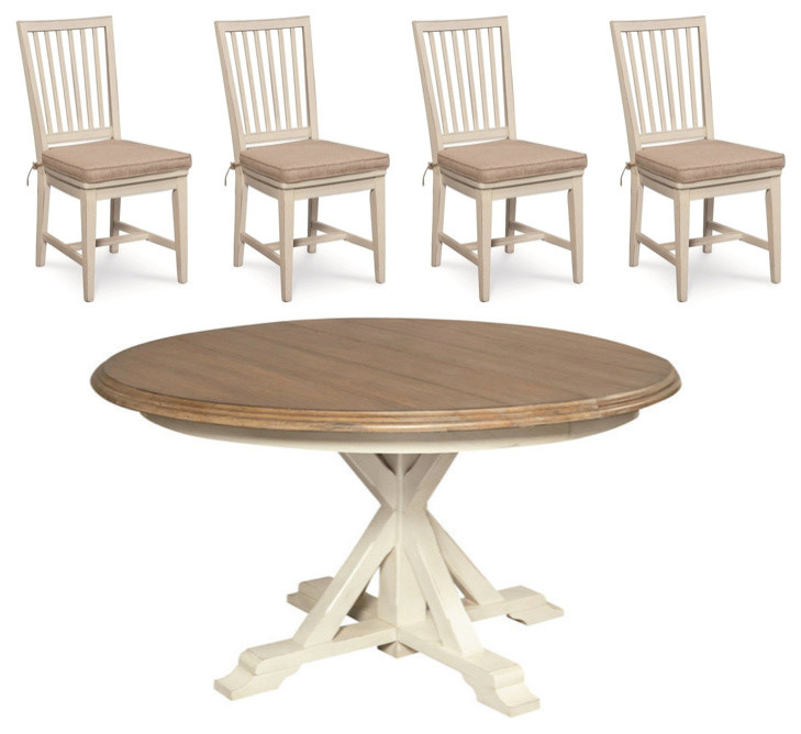 Coastal Beach White Oak Round Dining Room Set Beach Style Dining