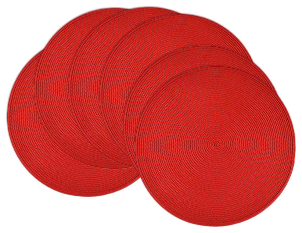 Round Woven Placemats Red, Set of 6 - Contemporary - Placemats - by