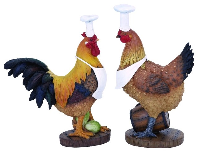 Nostalgic Rooster Chef Statue Style 2 Piece Set Accent Kitchen