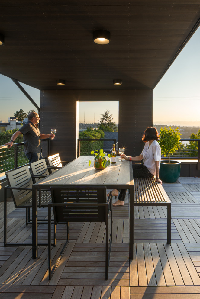 Imagen de terraza minimalista con iluminación