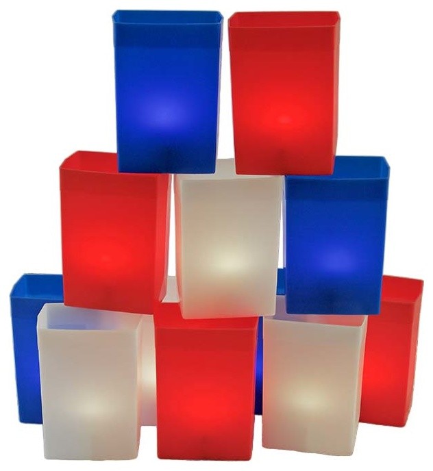 Flic Patriotic Luminaries Set Of 12 With Lights And Stakes