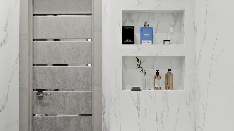 Монохромная ванная в минималистичном стиле