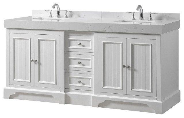 Kingswood Exclusive 72 in. Vanity in White with White Culture Marble Top
