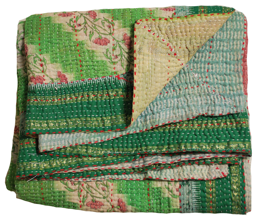 One of a Kind Vintage Sari Kantha Quilt