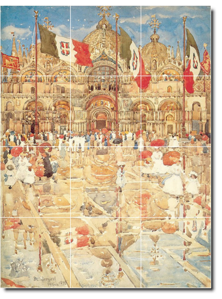 Maurice Prendergast City Painting Ceramic Tile Mural 95, 36" Wide x 48