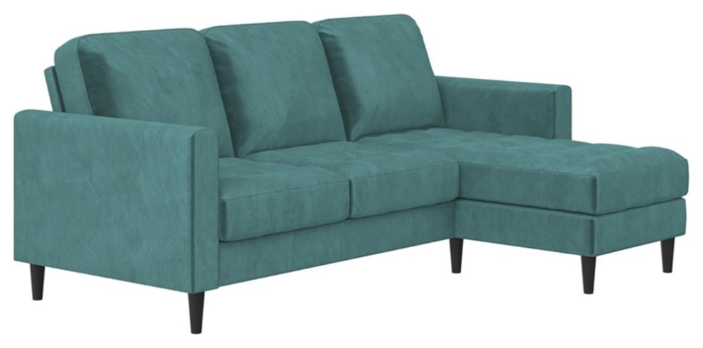 Pemberly Row Reversible Sectional Sofa Couch in Light Green Velvet