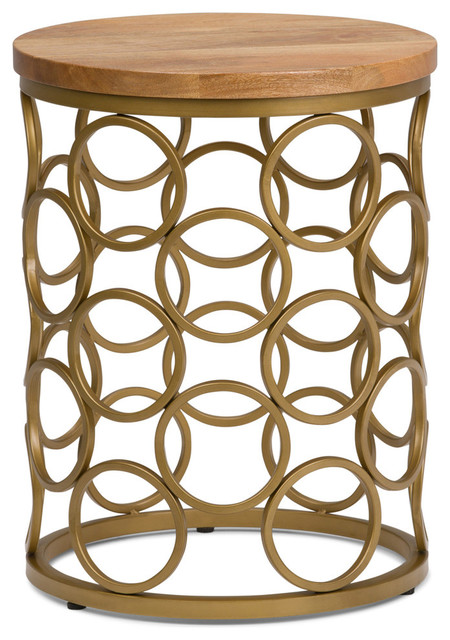 Sadie Contemporary Modern 17 W Metal And Wood Accent Side Table Natural Gold Contemporary Side Tables And End Tables By Homesquare