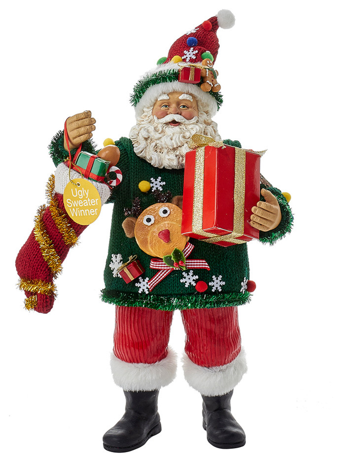 Kurt Adler Fabriche Ugly Sweater Santa Figurine, 12"