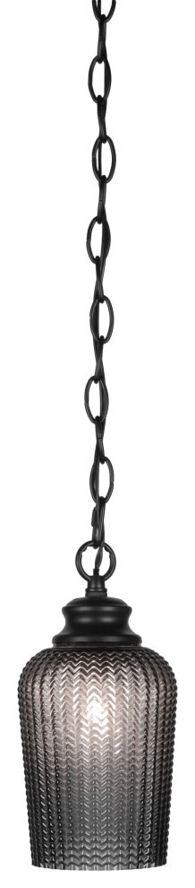 Cordova 1-Light Chain Hung Pendant, Matte Black/Smoke Textured