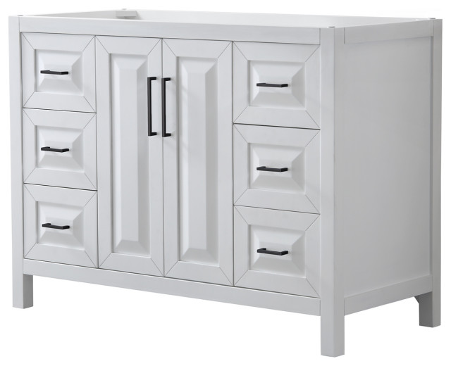 Daria 48" Single Vanity, White, No Top, No Sink, Matte Black Trim