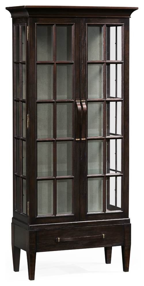 Tall Dark Ale Plank Glazed Display, Tall China Cabinets With Glass Doors